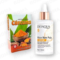 JABÓN EN BARRA DE CÚRCUMA 110G + SERUM DE ARROZ CON Á.H BIOAQUA 100ML